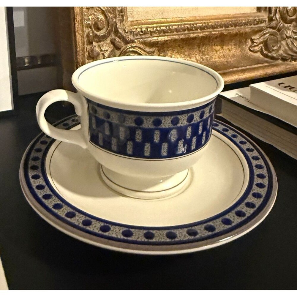 Mikasa Potters Touch Aztec Blue CB009 Cup & Saucer Set Microwave Safe